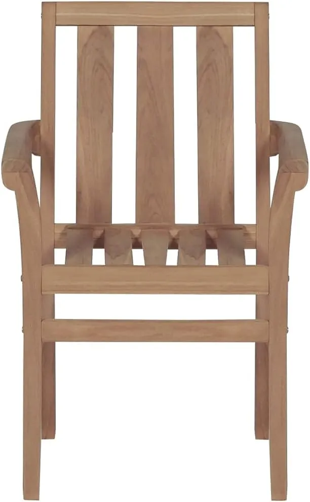 8-Piece Stackable Teak Wood Patio Chairs Set with Cream Cushions, Outdoor Furniture for Poolside Backyard Dining Lounge Beach Camping