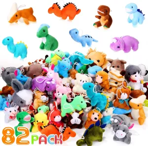 82 Pcs Mini Plush Animal Toys Bulk, Stuffed Forest Animals Keychain for Kids Birthday Party Favor, Easter Egg Vending Machine Capsules Stuffer, Classroom Prizes, Carnival Prizes