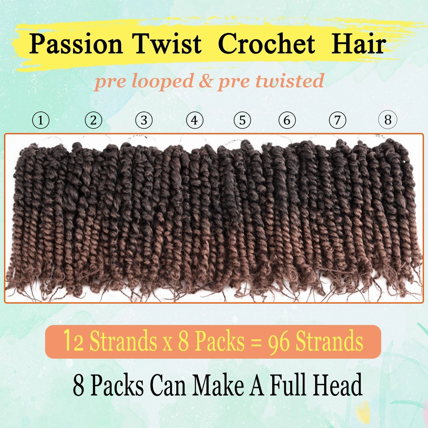 8 Inch Short Passion Twist Crochet Hair for Black Women 8 Packs Pre-twisted Passion Twists Pre-looped Crochet Braids Hair Bohemian Twists Synthetic Braiding Hair Extensions (12Strands/Pack,T30#)