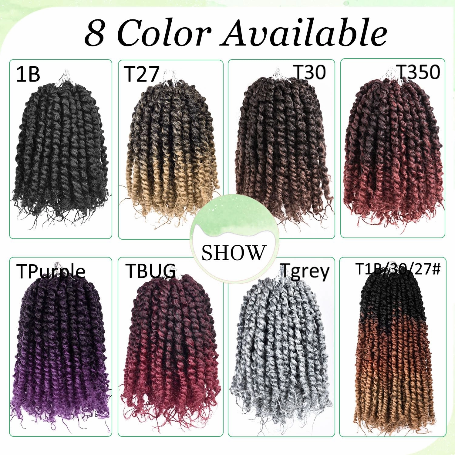 8 Inch Short Passion Twist Crochet Hair for Black Women 8 Packs Pre-twisted Passion Twists Pre-looped Crochet Braids Hair Bohemian Twists Synthetic Braiding Hair Extensions (12Strands/Pack,T30#)
