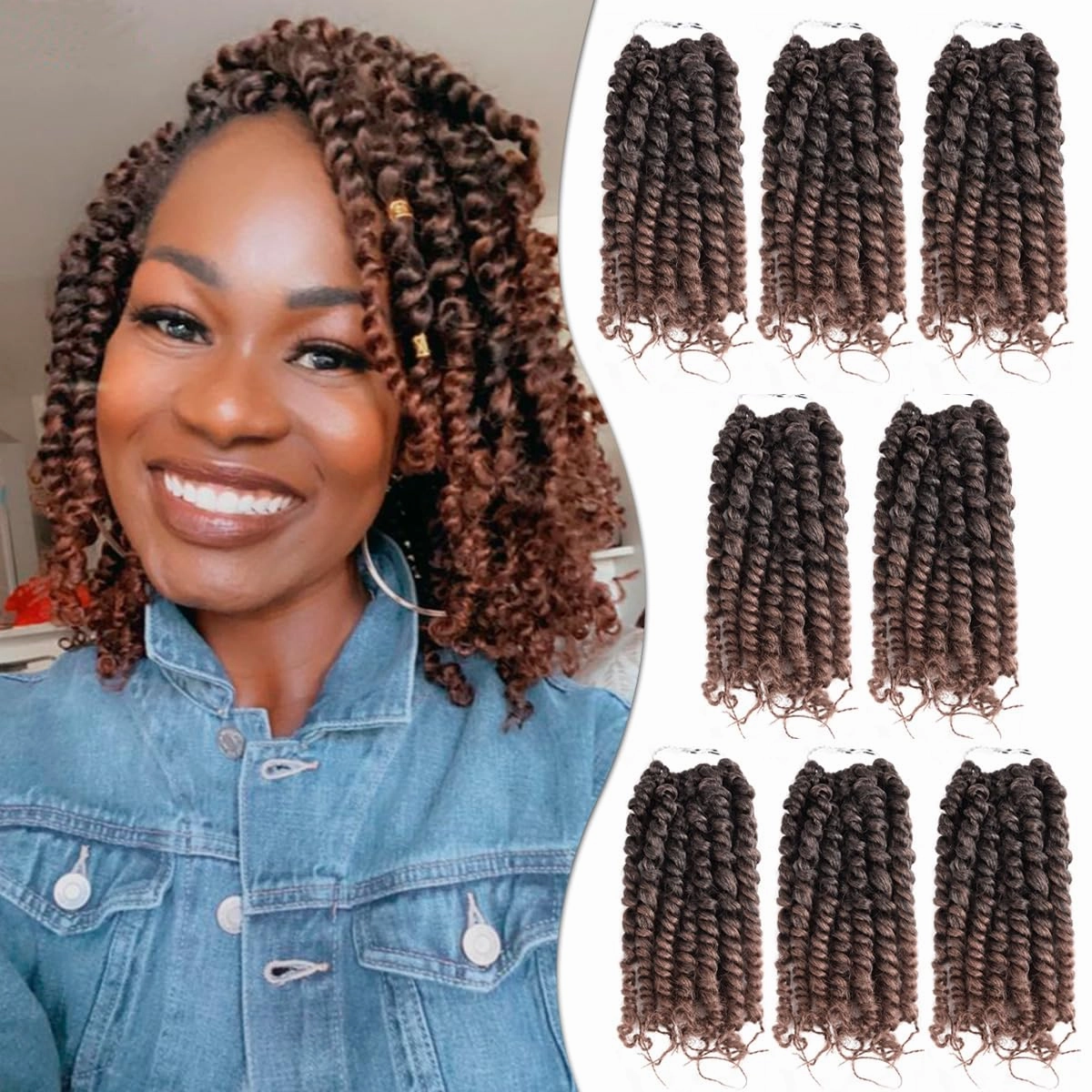 8 Inch Short Passion Twist Crochet Hair for Black Women 8 Packs Pre-twisted Passion Twists Pre-looped Crochet Braids Hair Bohemian Twists Synthetic Braiding Hair Extensions (12Strands/Pack,T30#)