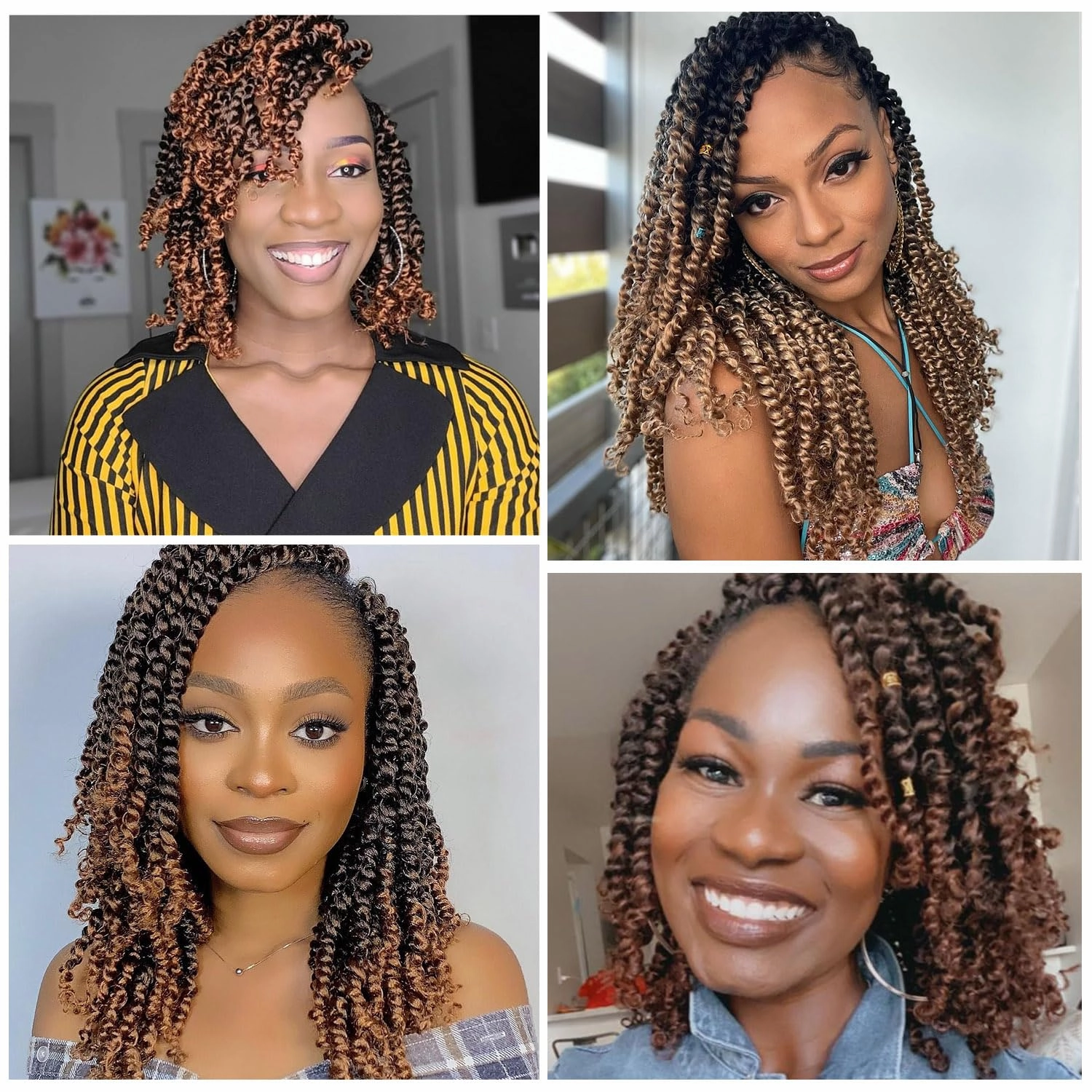 8 Inch Short Passion Twist Crochet Hair for Black Women 8 Packs Pre-twisted Passion Twists Pre-looped Crochet Braids Hair Bohemian Twists Synthetic Braiding Hair Extensions (12Strands/Pack,T30#)