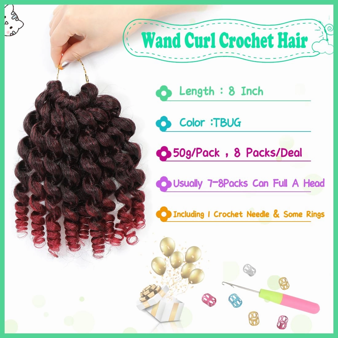 8 Pack Jamaican Bounce Crochet Hair Curly Crochet Hair 8 Inch Wand Curl For Black Women Jamaican Twist Braid Hair Short Crochet Curly Hair Extensions(8 Inch (Pack of 8),TBUG)