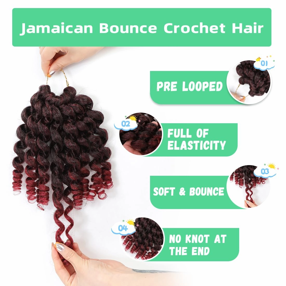 8 Pack Jamaican Bounce Crochet Hair Curly Crochet Hair 8 Inch Wand Curl For Black Women Jamaican Twist Braid Hair Short Crochet Curly Hair Extensions(8 Inch (Pack of 8),TBUG)