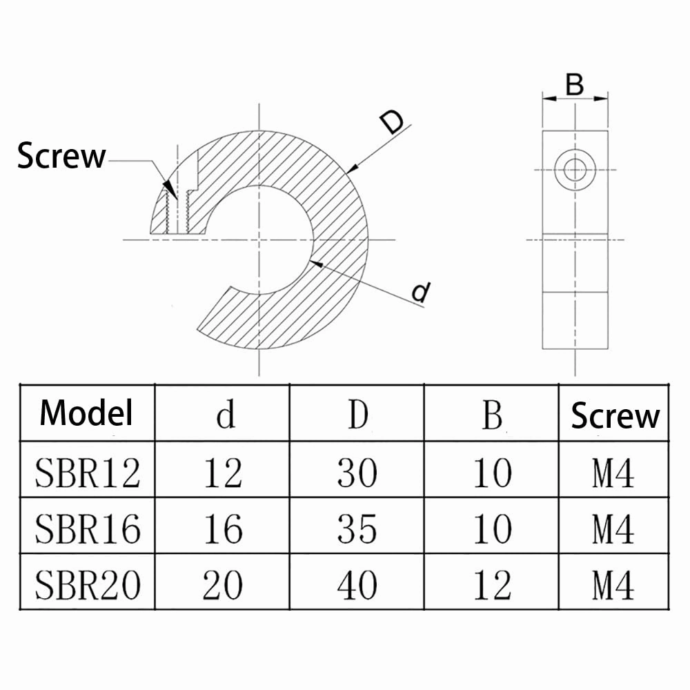 8PCS SBR20 20mm Linear Rail Stop Collars Aluminum Alloy Shaft Limit Fixing Rings CNC Parts Tool Linear Rail Shaft Stop Collars