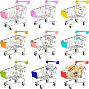 9 Pcs Mini Shopping Cart, Tiny Supermarket Handcart, Desk Shopping Cart Toys, Bulk for Kids, Desk Decoration, Doll House, Cosplay Accessory, 9 Colors