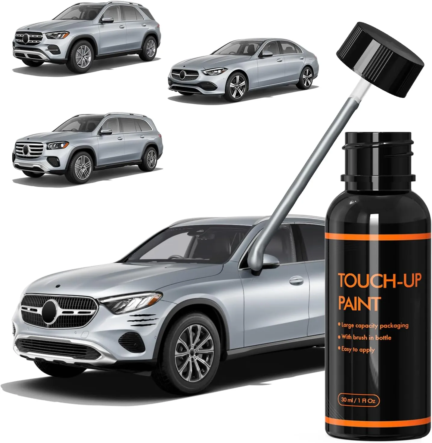922 Cirrus Silver Magno Touch Up Paint for Mercedes Benz, DIY Car Paint Scratch Repair Kit, Automotive Paints, Quick & Easy Fix Scratch Repair for C/E/S/CLA/CLE/GLA/GLB/GLC/GLE/GLS/EQE/EQS