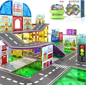 92PCS Magnetic Tiles Build Your Own Live City Toddlers Kids Toys City Road Construction Sensory Toys Preschool Learning Play with Cars Pretend Play Toy Gift for 3 4 5 6 7 Year Old Boys Girls