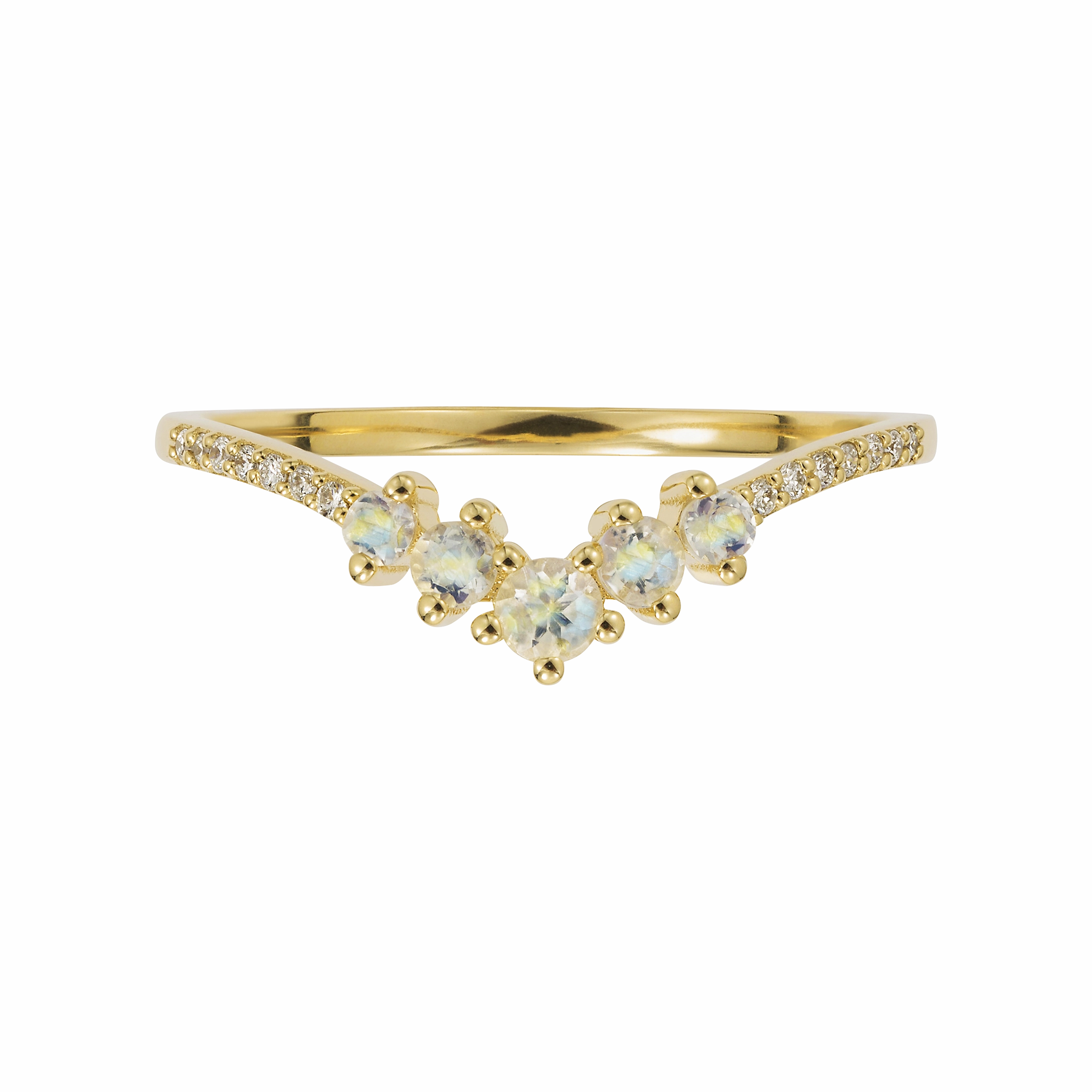 9kt Gold Rainbow Moonstone and Diamond Vivant Arc Ring
