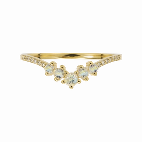 9kt Gold Rainbow Moonstone and Diamond Vivant Arc Ring