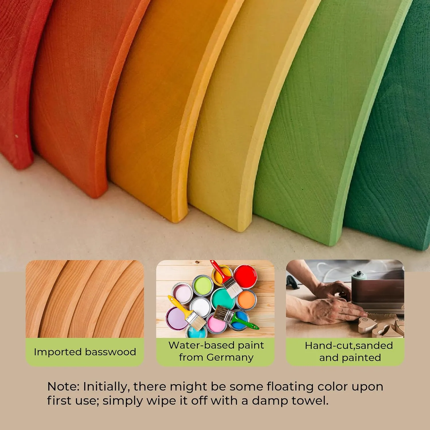 9Pcs Wooden Rainbow Stacker Toy, Wooden Rainbow Stacking Toy, Montessori Nesting Puzzle for Kids, Rainbow Blocks, Large
