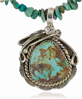 $480Tag $480 Certified Silver Navajo Natural Turquoise Native Necklace 12923-1-25289 Made by Loma Siiva