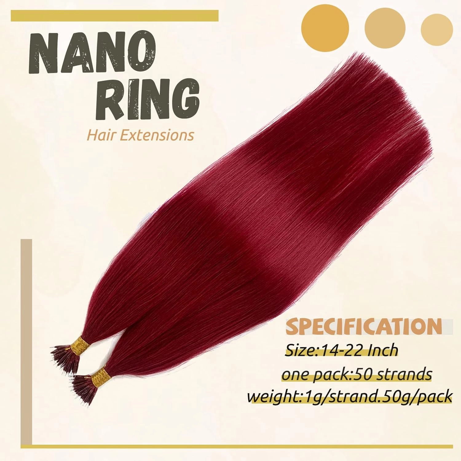 #99J Nano Tip Hair Extensions Human Hair for Women,Burgundy Nano Ring Hair Extensions 18 Inch Color #99J Wine Red Hair Extensions 100% Natural Human Hair Extensions 50g/50s
