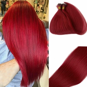 #99J Nano Tip Hair Extensions Human Hair for Women,Burgundy Nano Ring Hair Extensions 18 Inch Color #99J Wine Red Hair Extensions 100% Natural Human Hair Extensions 50g/50s