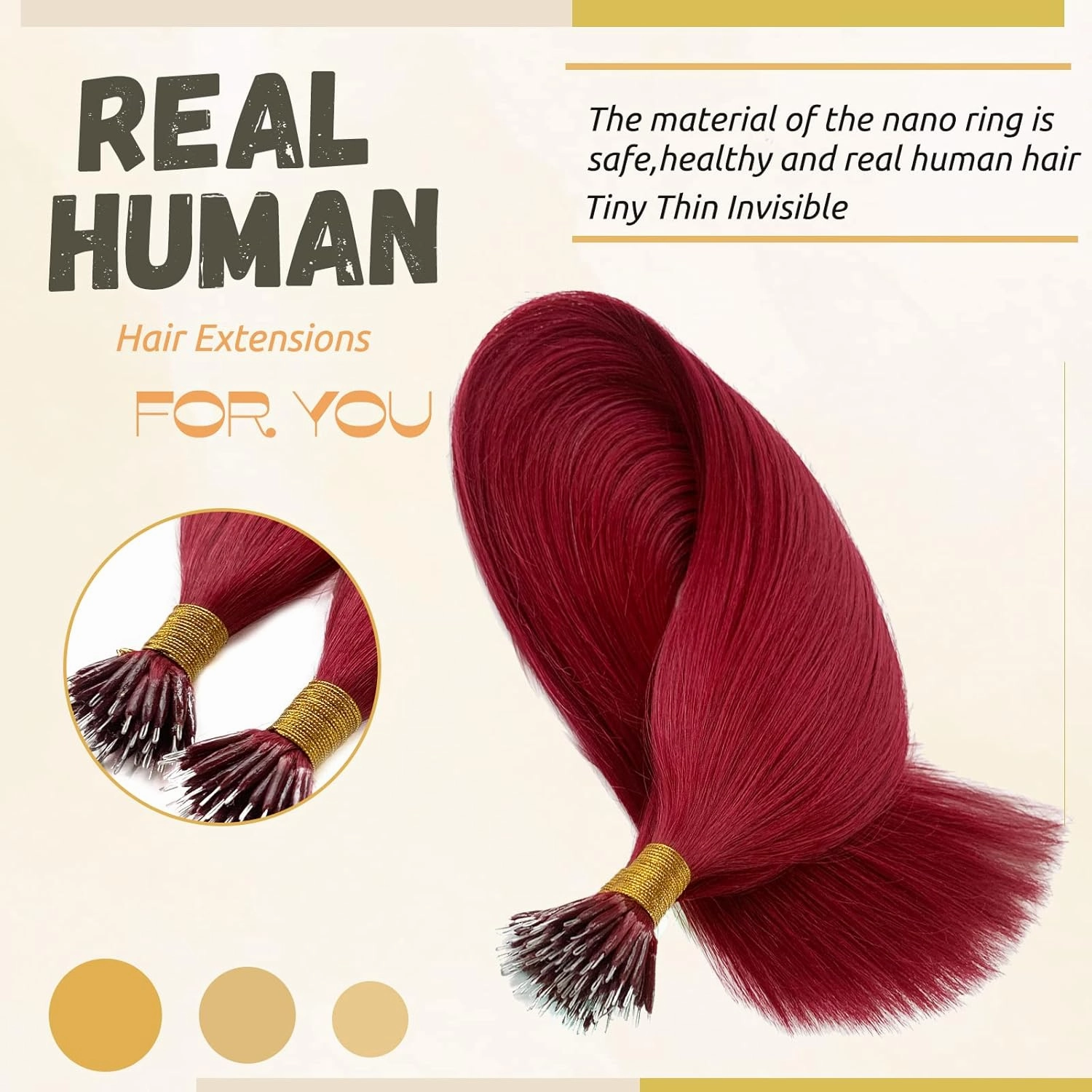 #99J Nano Tip Hair Extensions Human Hair for Women,Burgundy Nano Ring Hair Extensions 18 Inch Color #99J Wine Red Hair Extensions 100% Natural Human Hair Extensions 50g/50s