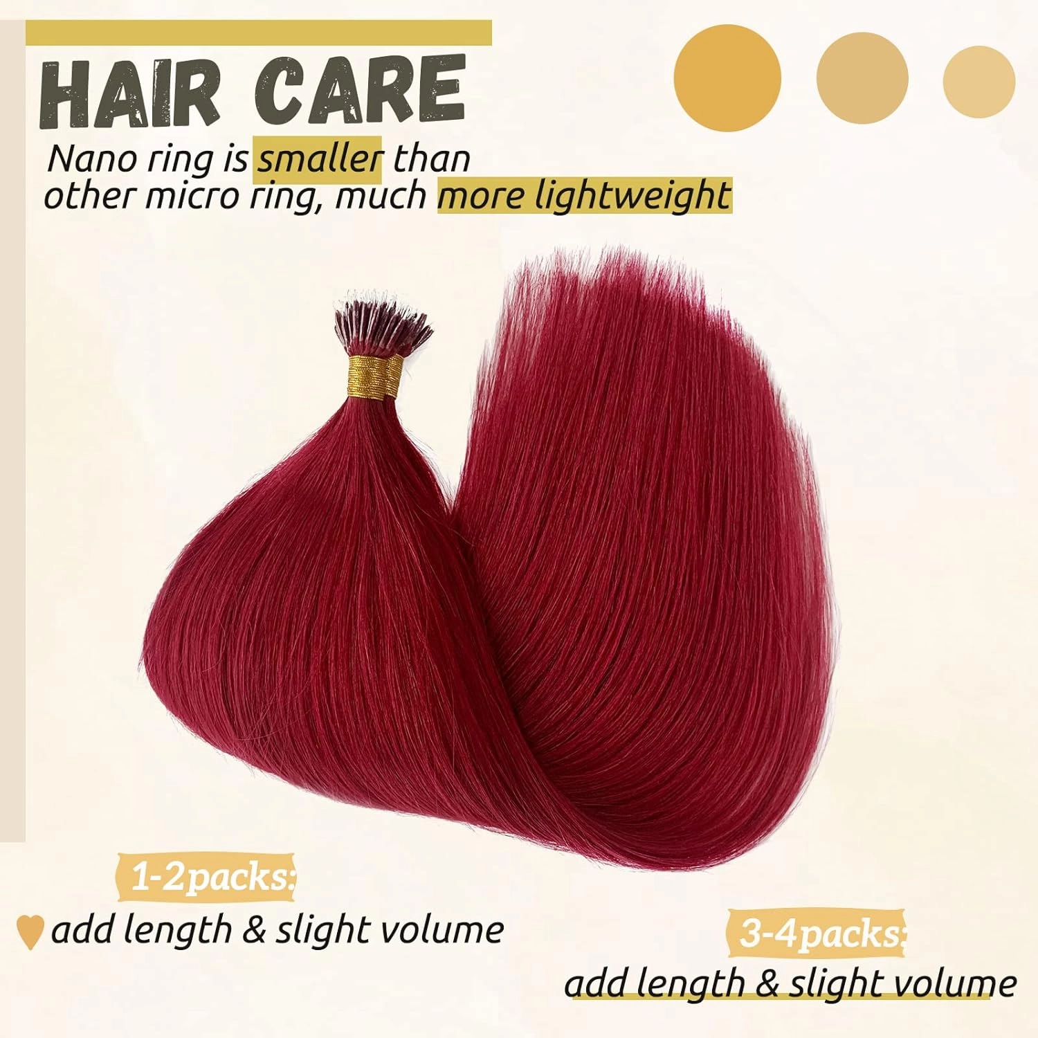 #99J Nano Tip Hair Extensions Human Hair for Women,Burgundy Nano Ring Hair Extensions 18 Inch Color #99J Wine Red Hair Extensions 100% Natural Human Hair Extensions 50g/50s