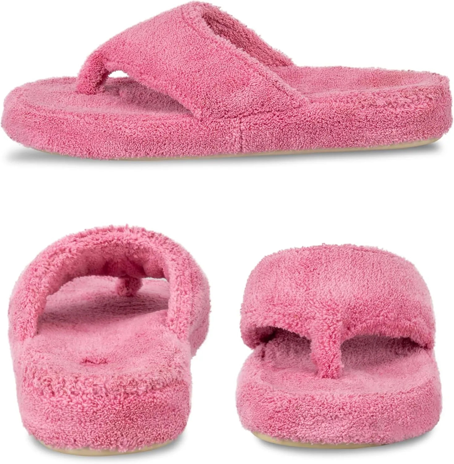 Acorn Women's Spa Thong Slippers with Cloud Contour Comfort - Arch Support and Plush Fluffy Terry Lining, Perfect for Beach, Camping, Poolside, or Bathroom Wear
