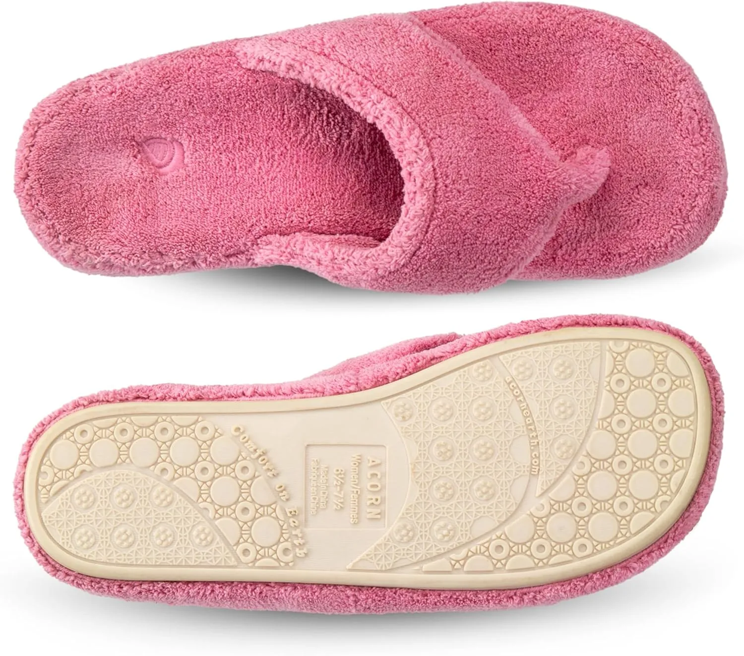 Acorn Women's Spa Thong Slippers with Cloud Contour Comfort - Arch Support and Plush Fluffy Terry Lining, Perfect for Beach, Camping, Poolside, or Bathroom Wear
