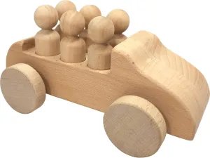 Adventure Awaits Large Wooden Toy Car Unpainted Unfinished with Removable Figures | Montessori Arts Craft Activity