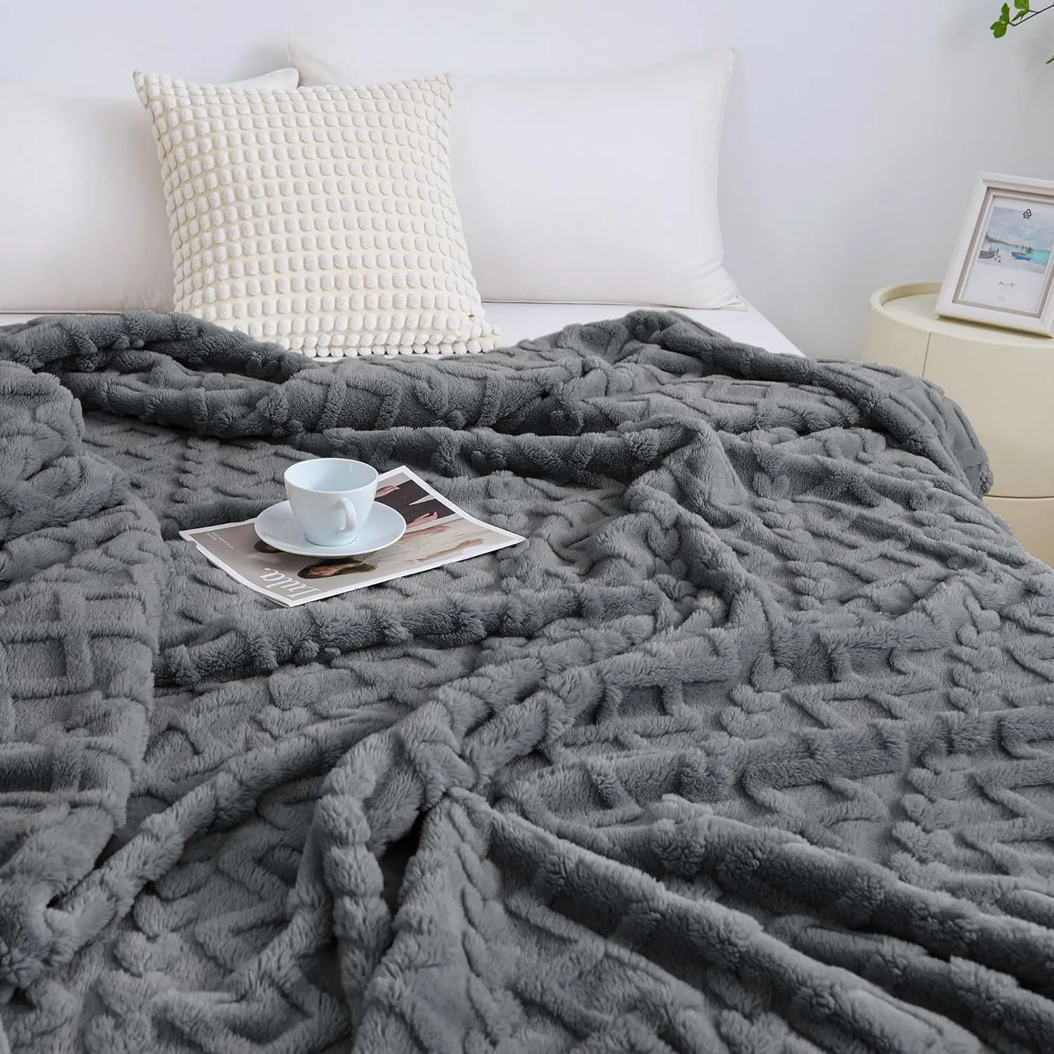 Aganear Fleece Throw Blanket - Cozy Soft Lightweight Fuzzy Throw Blanket for Women Portable Throw Blankets for Couch, Warm Present for Birthday, Christmas, Halloween, Housewarming(50"x60", Gray)