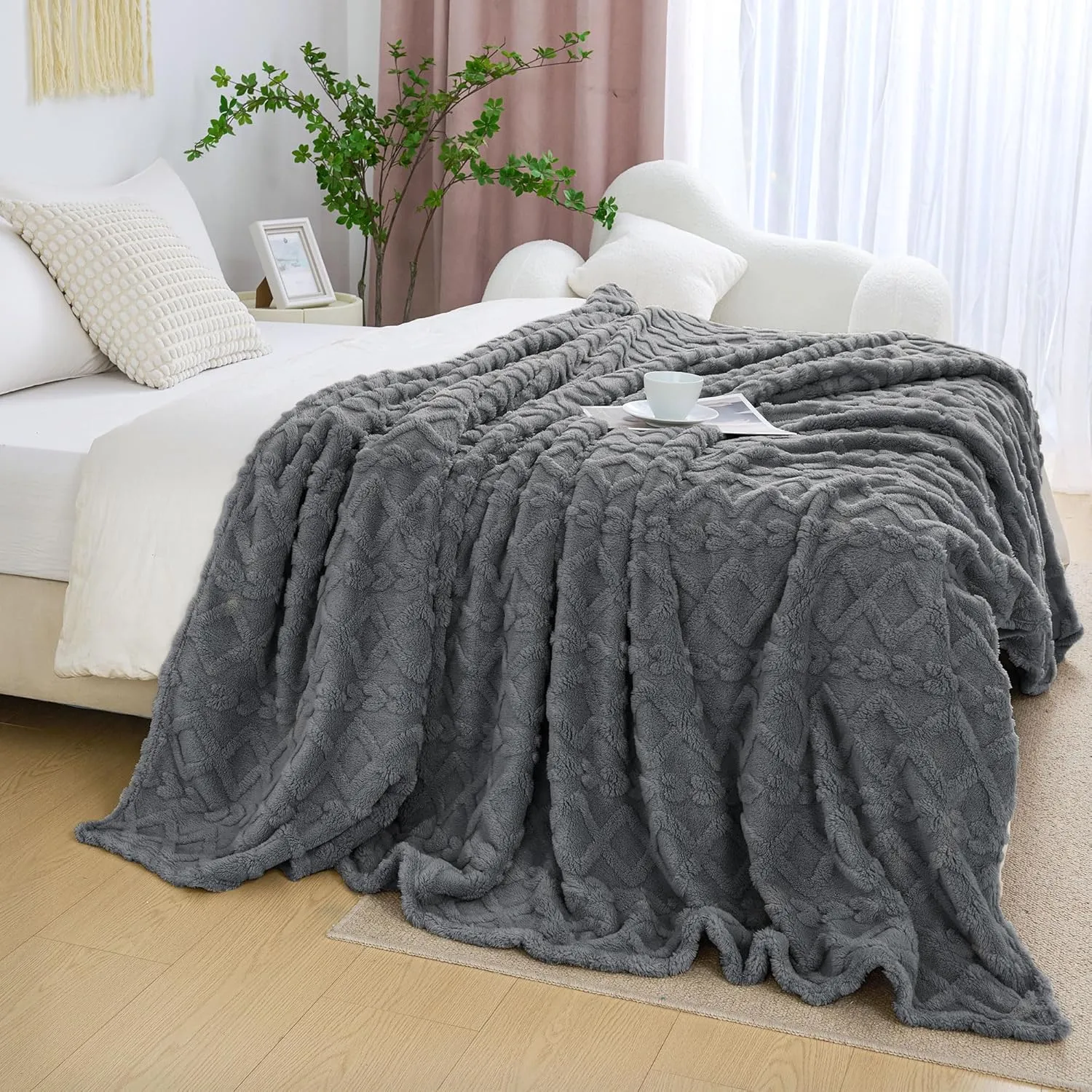 Aganear Fleece Throw Blanket - Cozy Soft Lightweight Fuzzy Throw Blanket for Women Portable Throw Blankets for Couch, Warm Present for Birthday, Christmas, Halloween, Housewarming(50"x60", Gray)