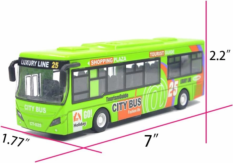 Ailejia City Bus Toy Die Cast Pull Back Buses Vehicles Mini Car Diecast Model Car Toys Lights and Music (Green)