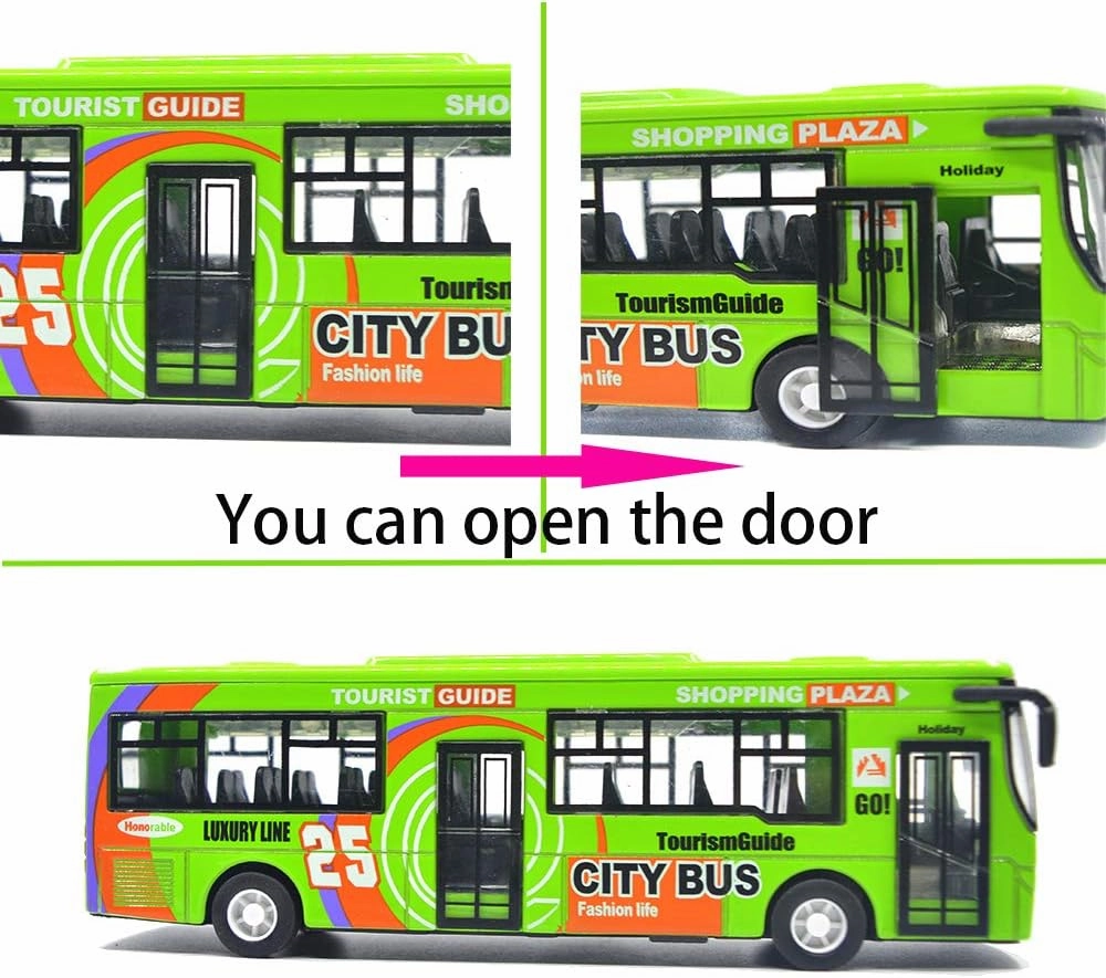Ailejia City Bus Toy Die Cast Pull Back Buses Vehicles Mini Car Diecast Model Car Toys Lights and Music (Green)