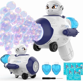 Airplane Bubble Machine Gun for Toddlers, Astronaut Style LED Bubble Machine for Kids, Leak-Proof Bubble Maker Outdoor Toys Birthday Gift for Boys and Girls - Blue