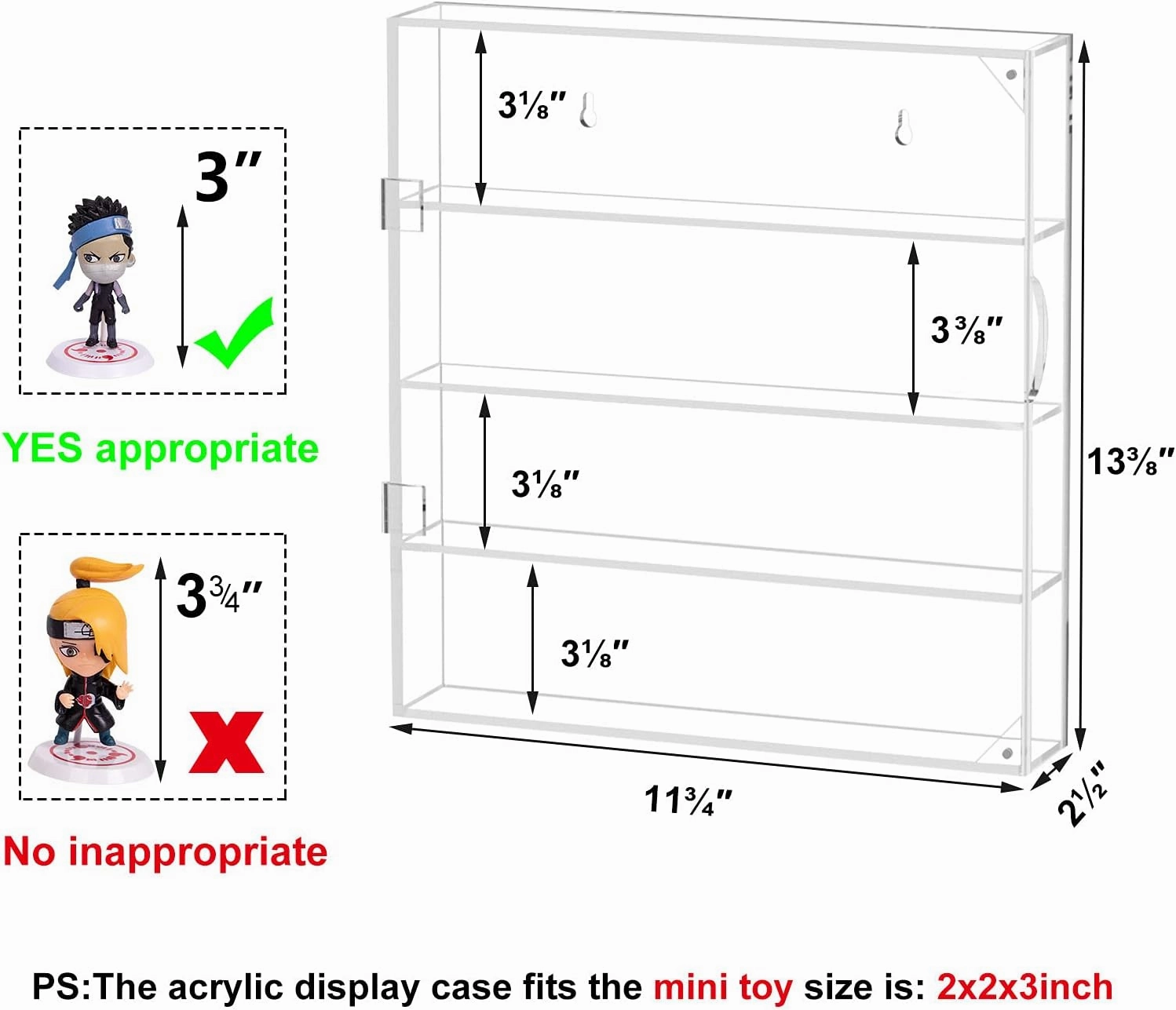 AITEE Acrylic Display Case for Mini Funko Pop Figures, Clear Wall Mounted or Desktop 4 Layer Storage Box Cabinet Organizer for Mini Toys, Collections or Stone
