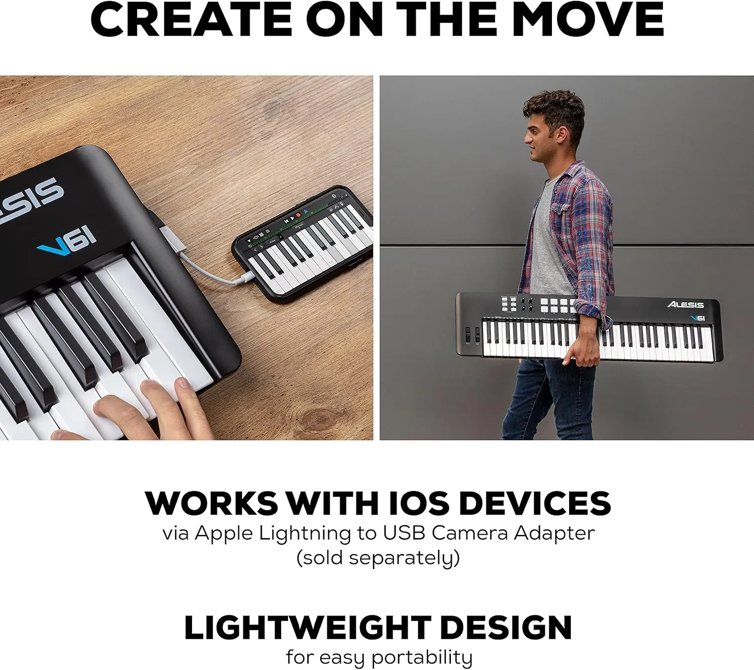 Alesis V61 MKII – USB MIDI Keyboard Controller with 61 Velocity Sensitive Keys, 8 Full Level Pads, Arpeggiator, Pitch/Mod Wheel, Note Repeat and Software Suite
