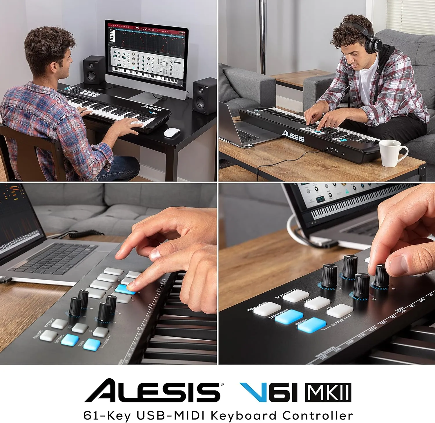 Alesis V61 MKII – USB MIDI Keyboard Controller with 61 Velocity Sensitive Keys, 8 Full Level Pads, Arpeggiator, Pitch/Mod Wheel, Note Repeat and Software Suite