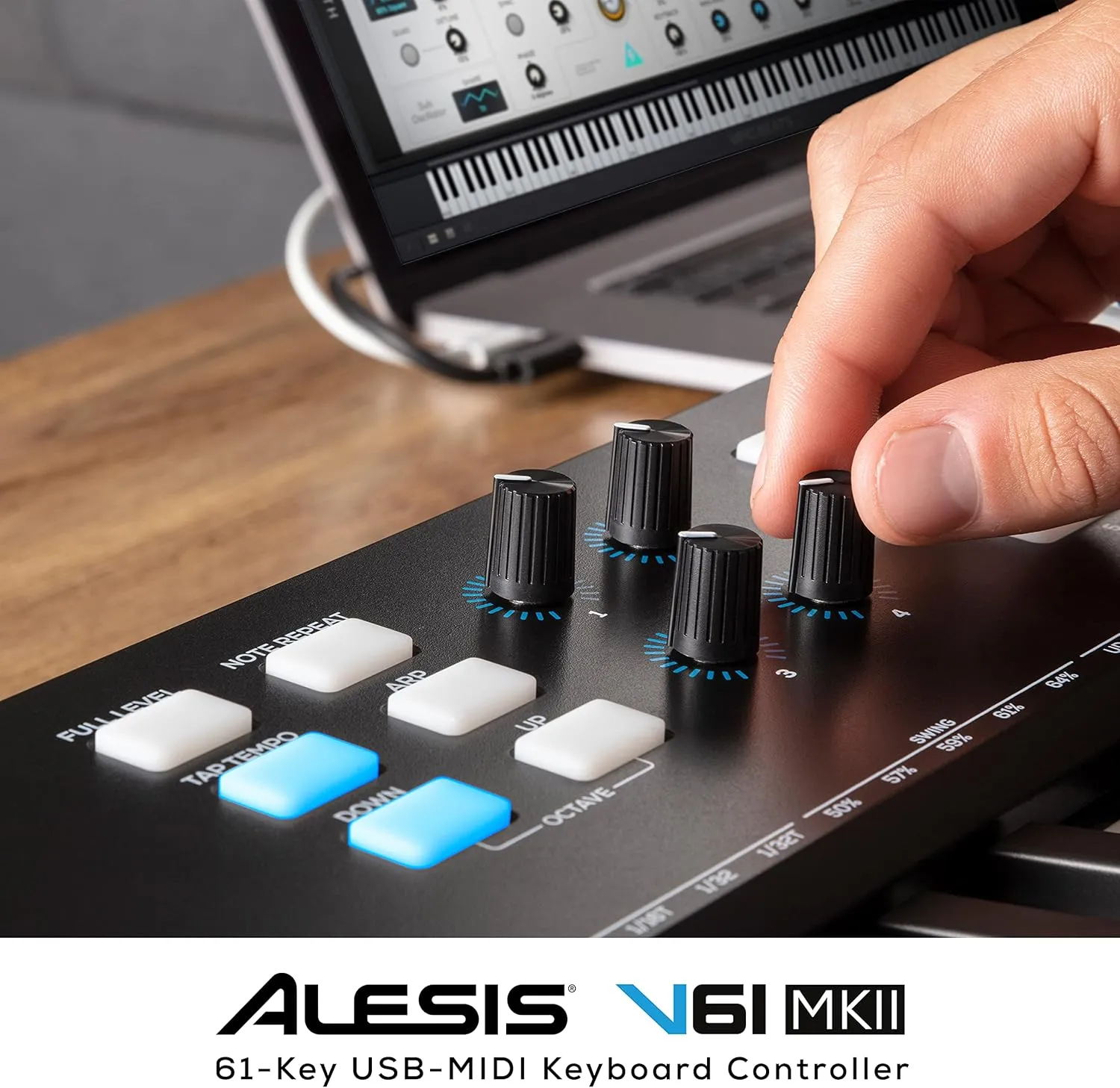 Alesis V61 MKII – USB MIDI Keyboard Controller with 61 Velocity Sensitive Keys, 8 Full Level Pads, Arpeggiator, Pitch/Mod Wheel, Note Repeat and Software Suite