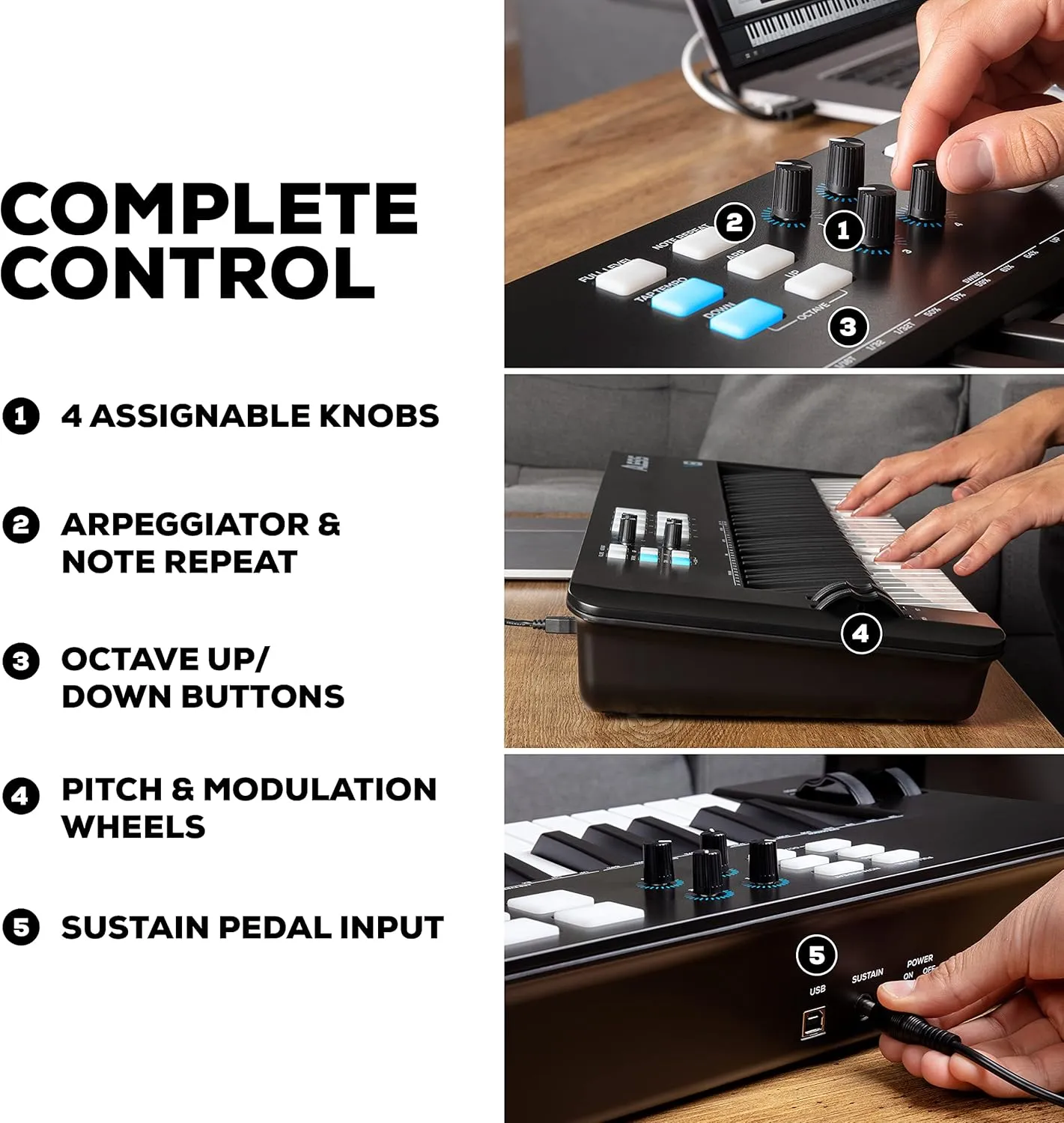 Alesis V61 MKII – USB MIDI Keyboard Controller with 61 Velocity Sensitive Keys, 8 Full Level Pads, Arpeggiator, Pitch/Mod Wheel, Note Repeat and Software Suite