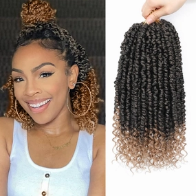 Alicoco Passion Twist Crochet Hair 8 Inch Passion Twist Hair Pre Looped 8 Packs Spring Twist Crochet Braids with Curly Ends Pre-Twisted Crochet Hair for Women (1B/27)