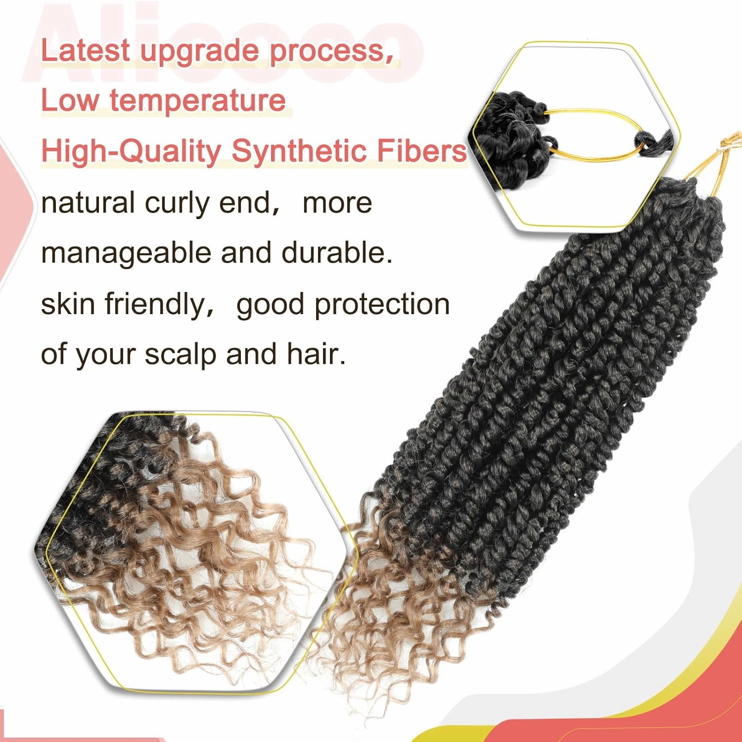 Alicoco Passion Twist Crochet Hair 8 Inch Passion Twist Hair Pre Looped 8 Packs Spring Twist Crochet Braids with Curly Ends Pre-Twisted Crochet Hair for Women (1B/27)