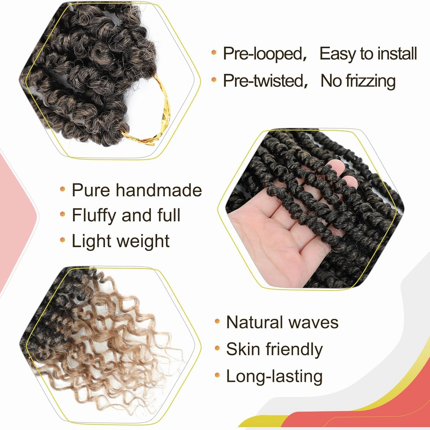 Alicoco Passion Twist Crochet Hair 8 Inch Passion Twist Hair Pre Looped 8 Packs Spring Twist Crochet Braids with Curly Ends Pre-Twisted Crochet Hair for Women (1B/27)