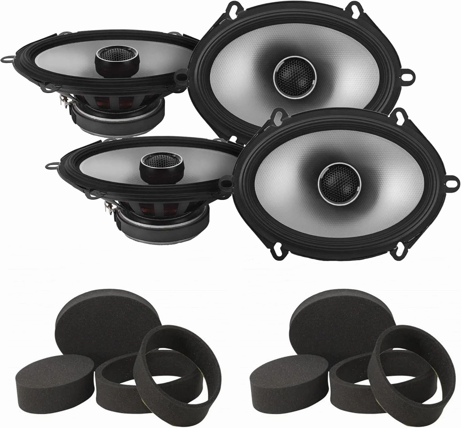 Alpine 2 Pairs S2-S68 5x7 Type S Coax Speakers with 2 Pairs Stinger RKFR5768 Roadkill Fast Rings 5x7-6x8