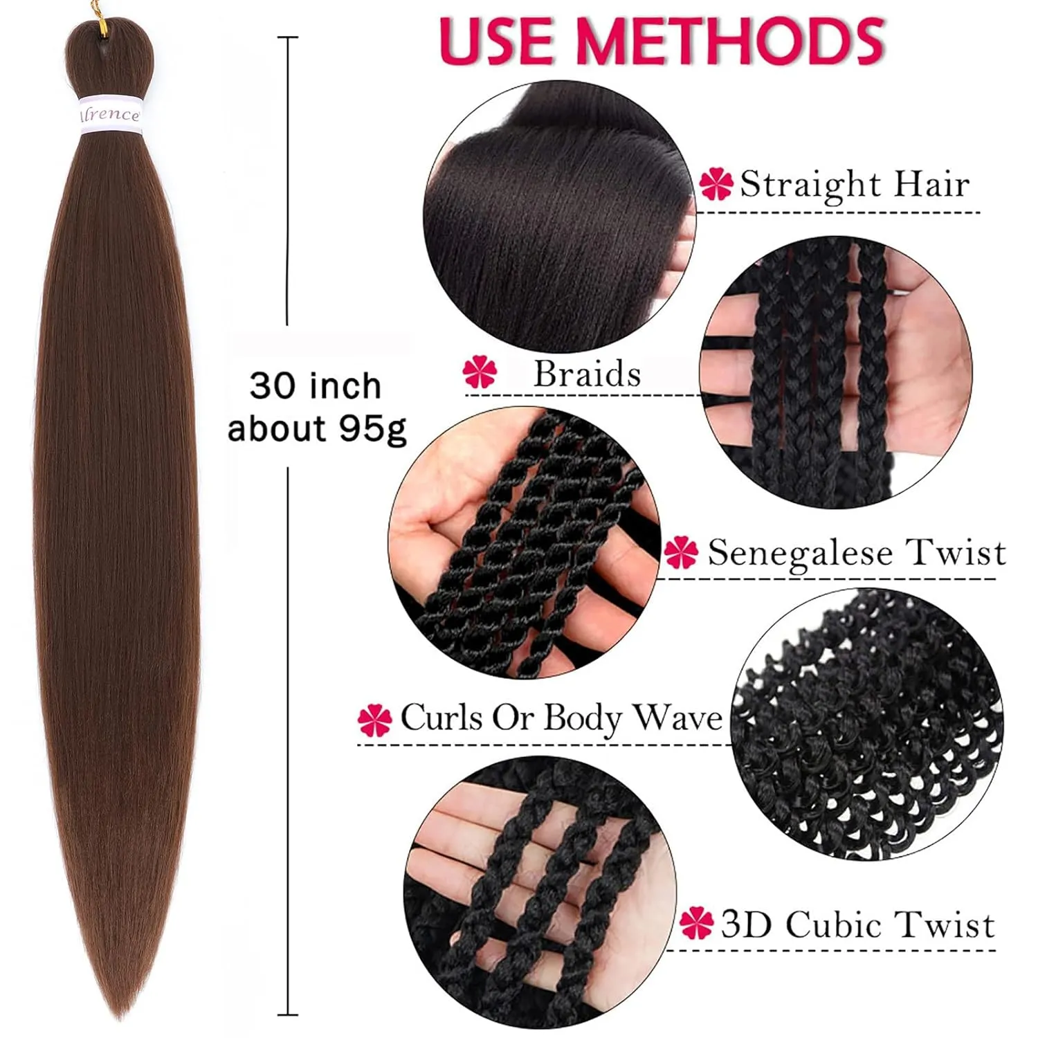 Alrence Pre Stretched Braiding Hair Long Braid 30 Inch 8 Packs Professional Braiding Hair Extensions Synthetic Crochet Twist Braids (30 Inch, 30#)