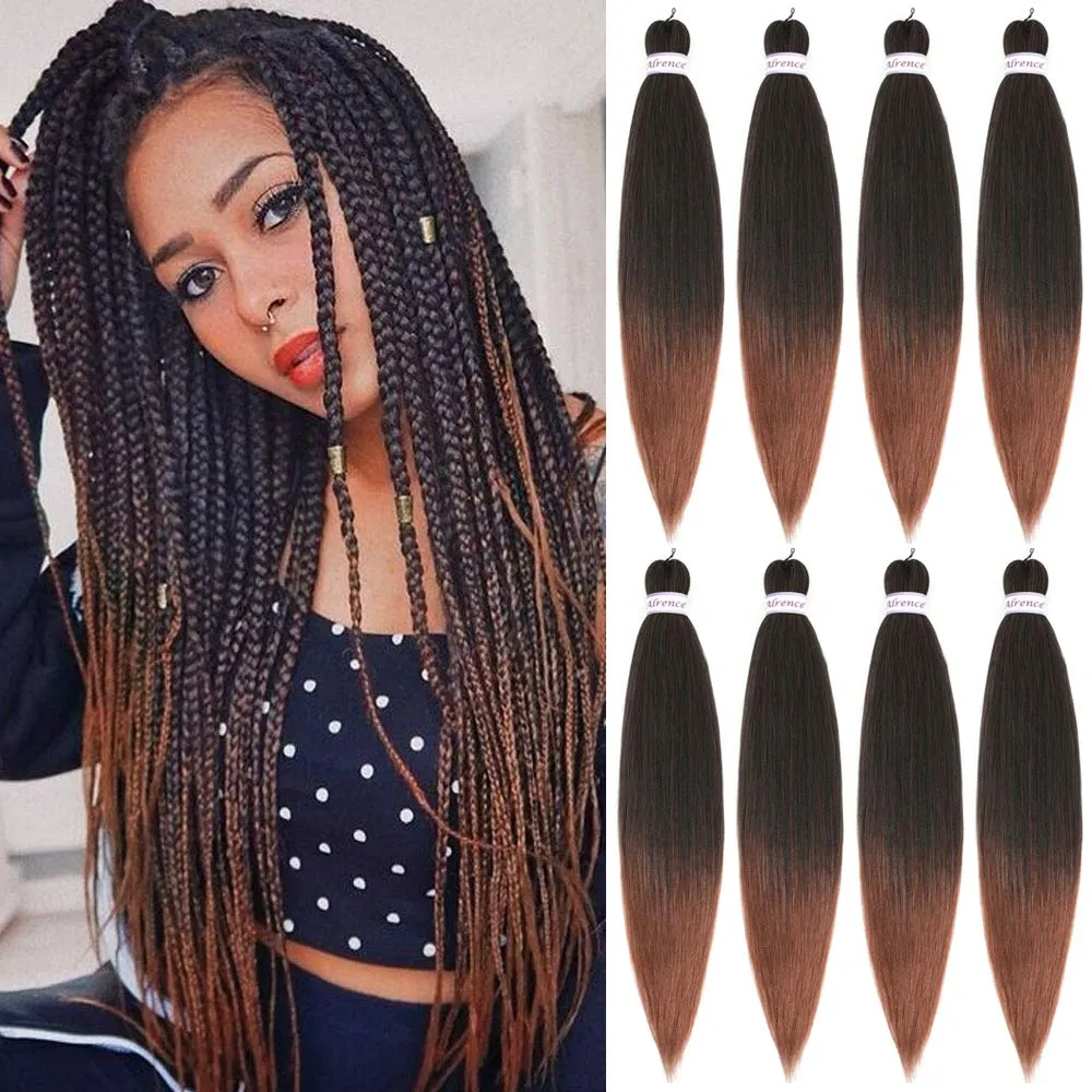 Alrence Pre Stretched Braiding Hair Long Braid 30 Inch 8 Packs Professional Braiding Hair Extensions Synthetic Crochet Twist Braids (30 Inch,T1B/30)