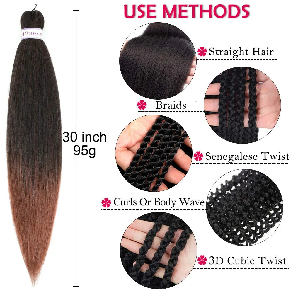 Alrence Pre Stretched Braiding Hair Long Braid 30 Inch 8 Packs Professional Braiding Hair Extensions Synthetic Crochet Twist Braids (30 Inch,T1B/30)