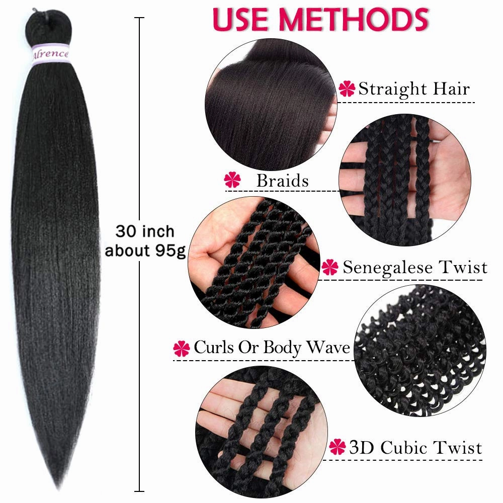 Alrence Pre Stretched Braiding Hair Long Braid 30 Inch 8 Packs Professional Braiding Hair Extensions Synthetic Crochet Twist Braids (30 Inch, 1B#)