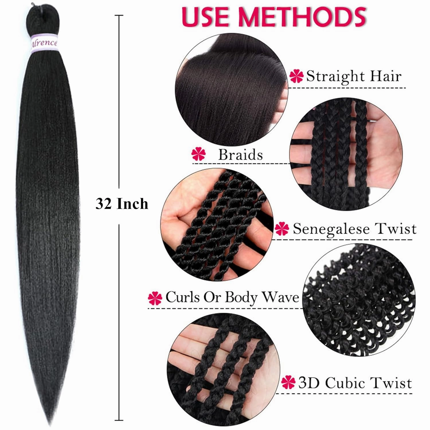Alrence Pre Stretched Braiding Hair Long Braid 32 Inch 8 Packs Professional Braiding Hair Extensions Synthetic Crochet Twist Braids (32 Inch, 1B#)