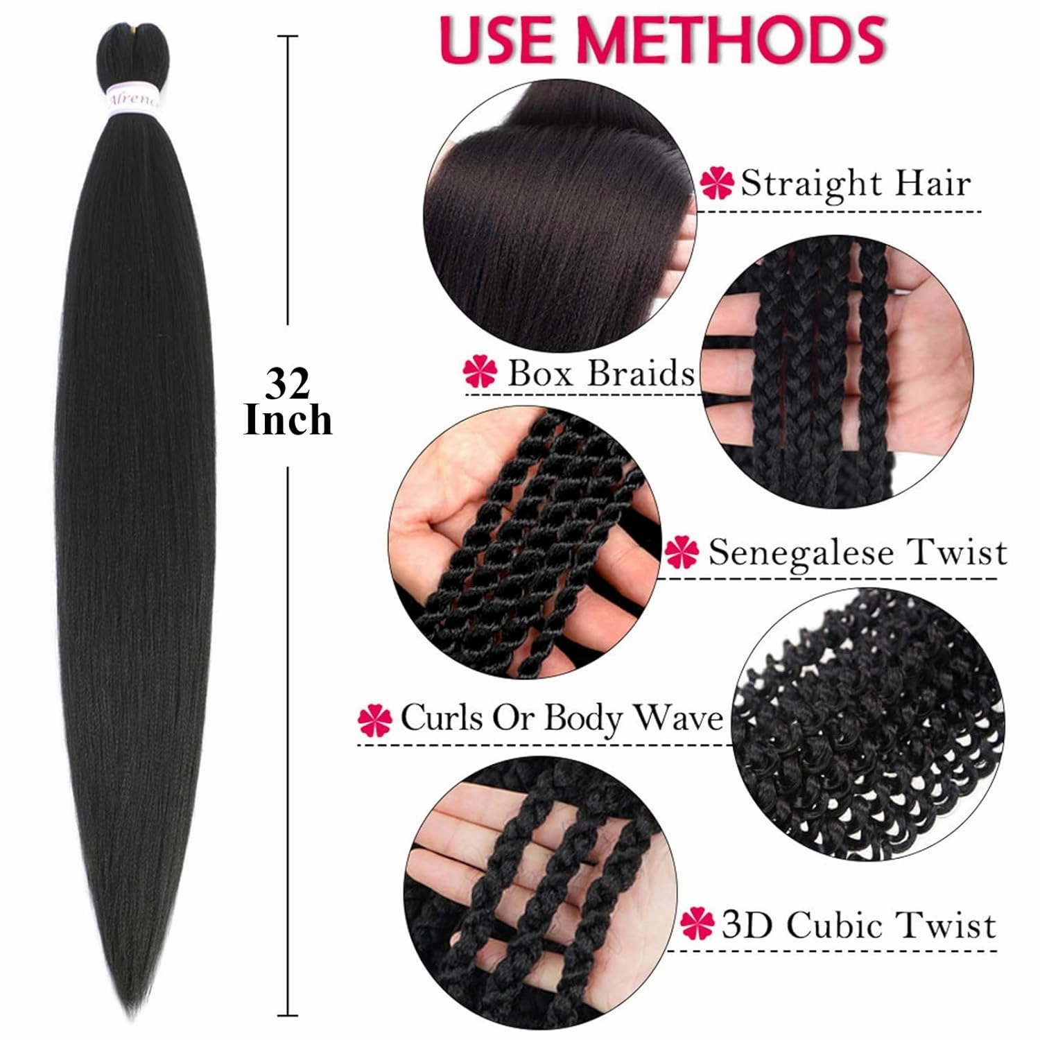 Alrence Pre Stretched Braiding Hair Long Braid 32 Inch 8 Packs Professional Braiding Hair Extensions Synthetic Crochet Twist Braids (32 Inch, 2#)