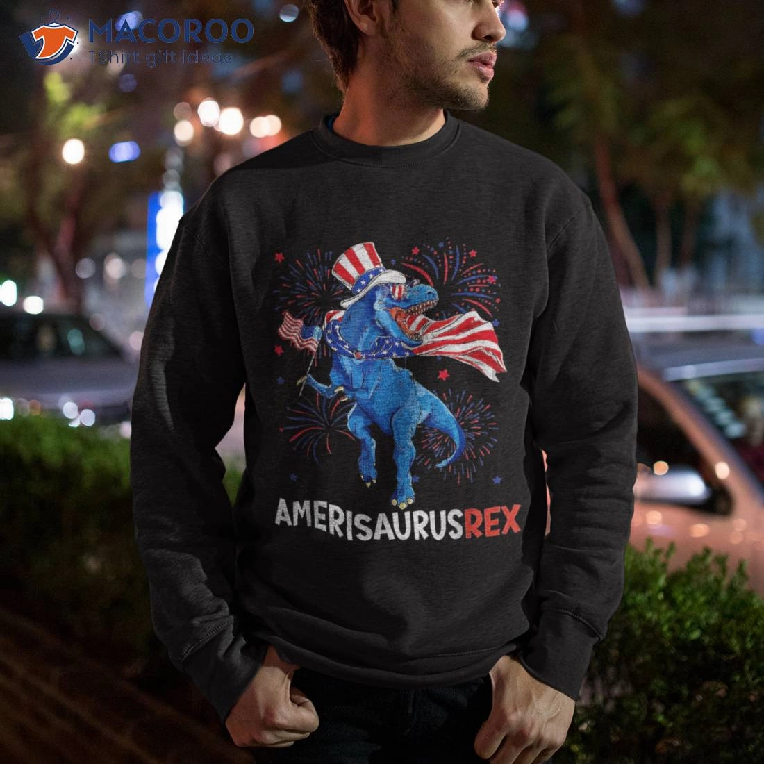 American Flag 4th Of July T Rex Dinosaur Amerisaurus Boy Shirt