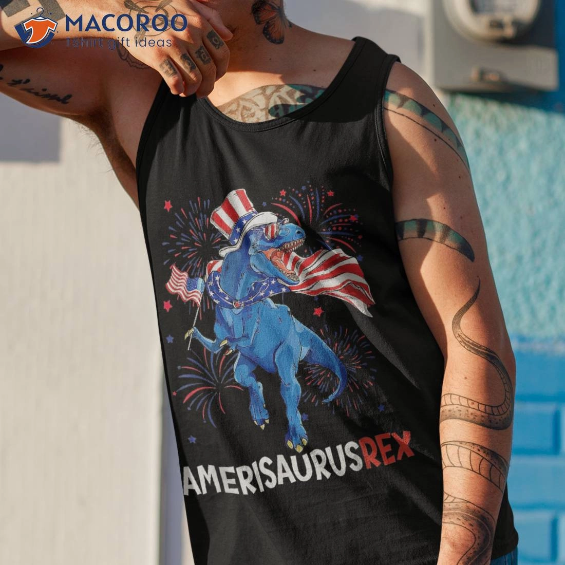 American Flag 4th Of July T Rex Dinosaur Amerisaurus Boy Shirt