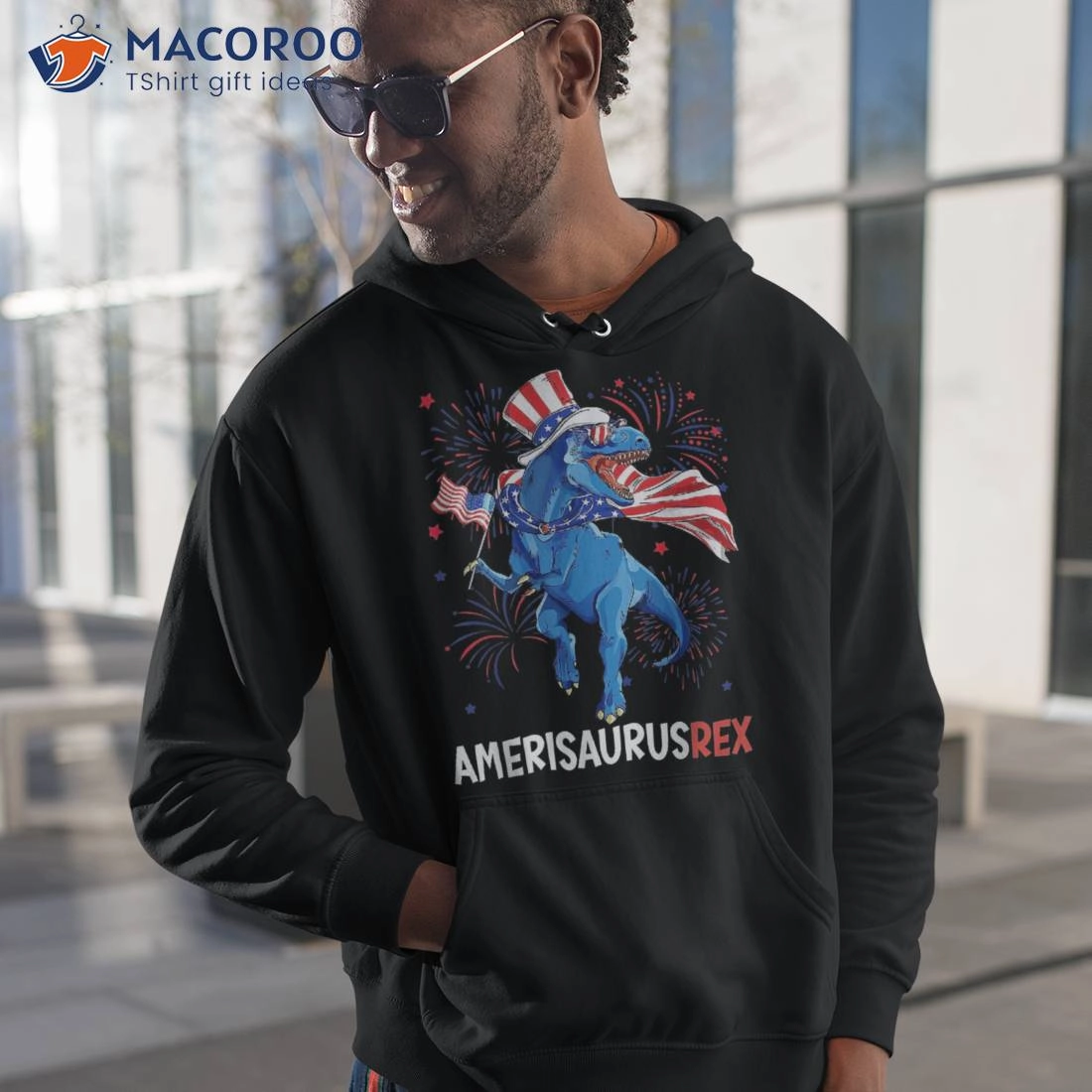 American Flag 4th Of July T Rex Dinosaur Amerisaurus Boy Shirt