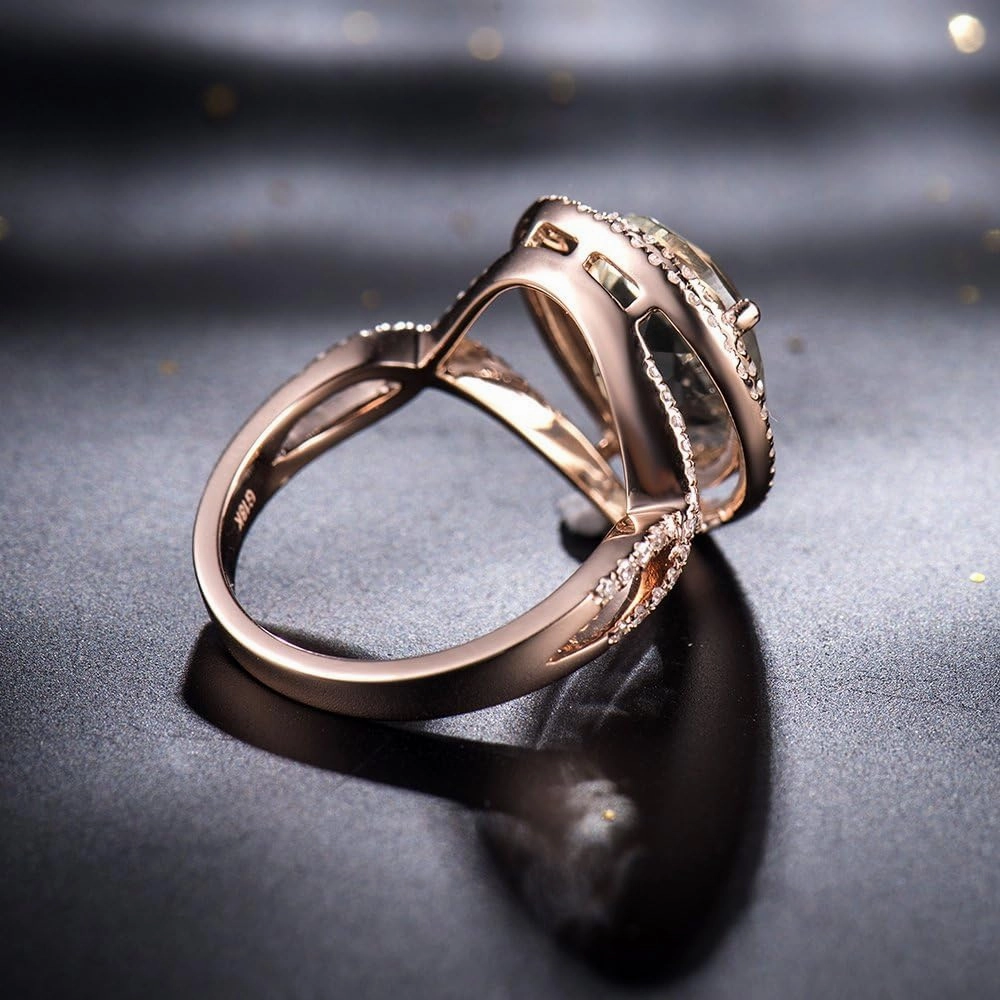 Amethyst Ring For Women, 14K Rose Gold Ring - Green Amethyst Rings, Natuaral Green Amethyst Gemstone Rings & Real Diamond Stone Rings For Couple Engagement Ring