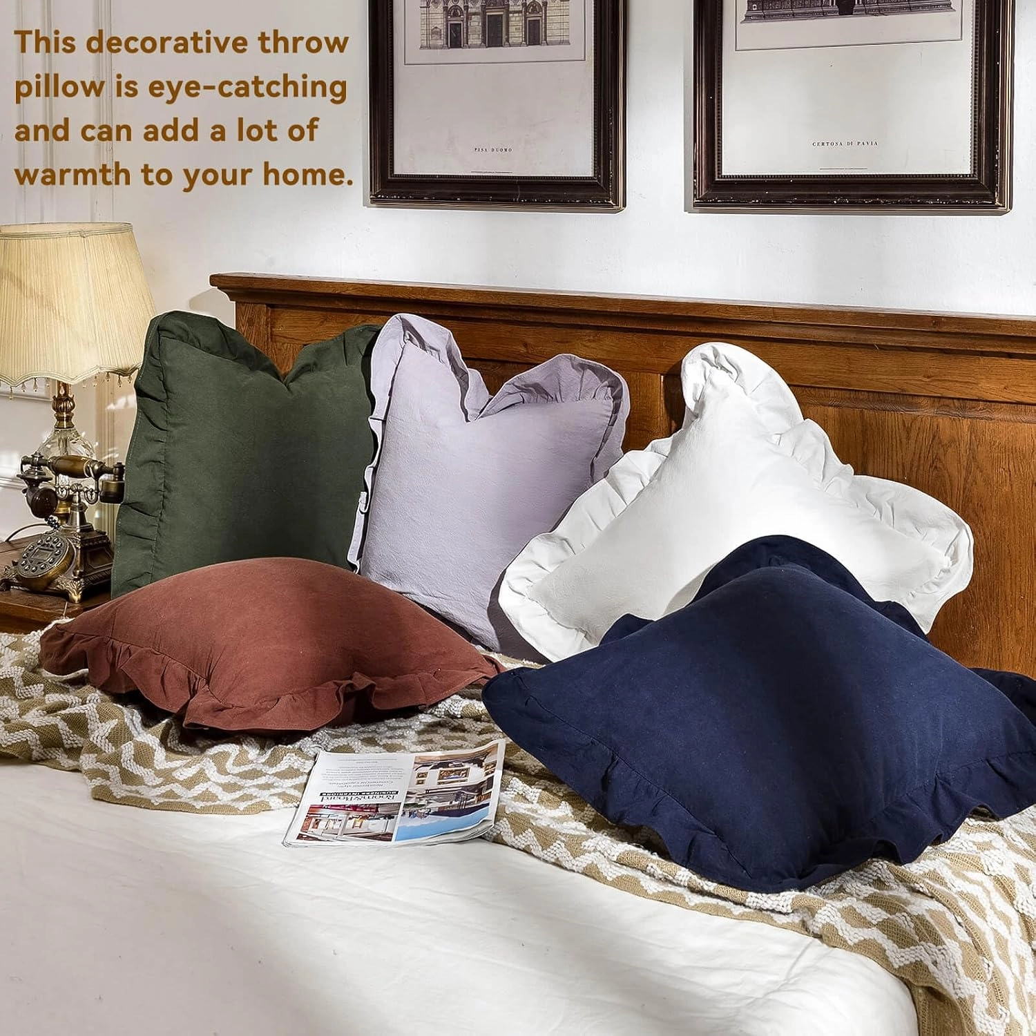 AmHoo Pack of 2 Throw Pillow Covers 100% Cotton Pre Washed Ruffle Decorative Pillowcase Cushion for Couch Sofa Bedroom 18 x 18-Inch Brown