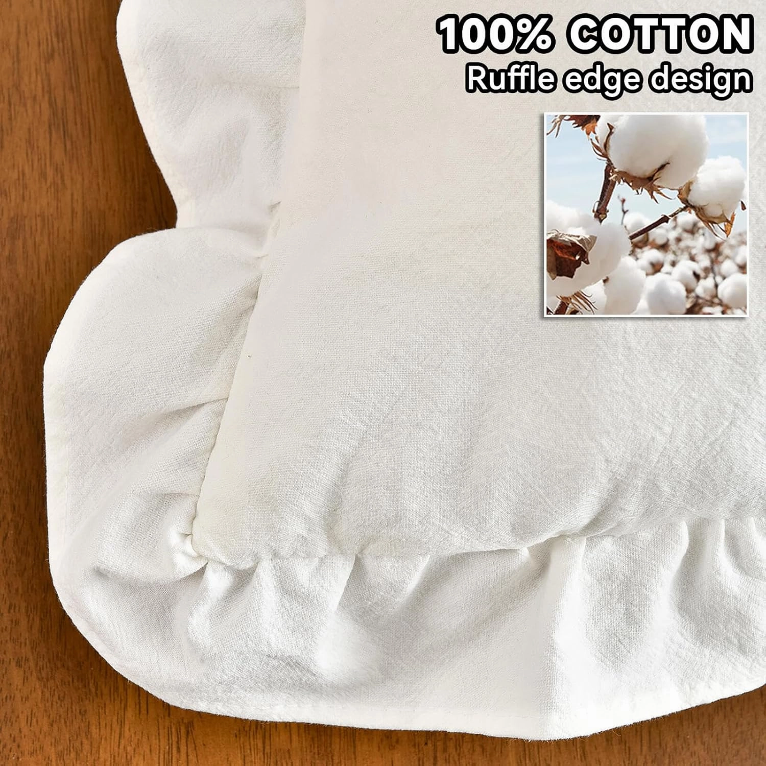 AmHoo Pack of 2 Throw Pillow Covers 100% Cotton Pre Washed Ruffle Decorative Pillowcase Cushion for Couch Sofa Bedroom 18 x 18-Inch Cream White