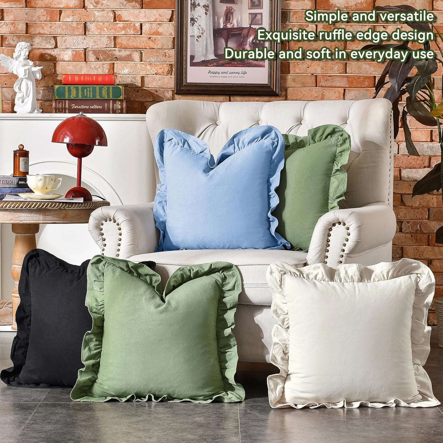 AmHoo Pack of 2 Throw Pillow Covers 100% Cotton Pre Washed Ruffle Decorative Pillowcase Cushion for Couch Sofa Bedroom 18 x 18-Inch Light Blue